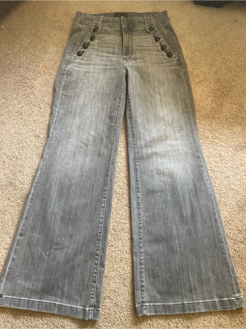 White House Black Market Sailor Wide Leg Jeans Gray Denim size 8